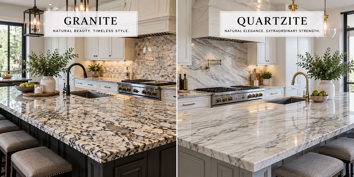 Luxury quartzite and granite kitchen countertop by Absolute Marble & Granite