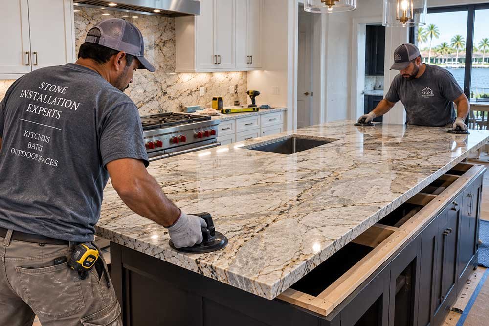 Professional natural stone countertop installation in a South Florida kitchen