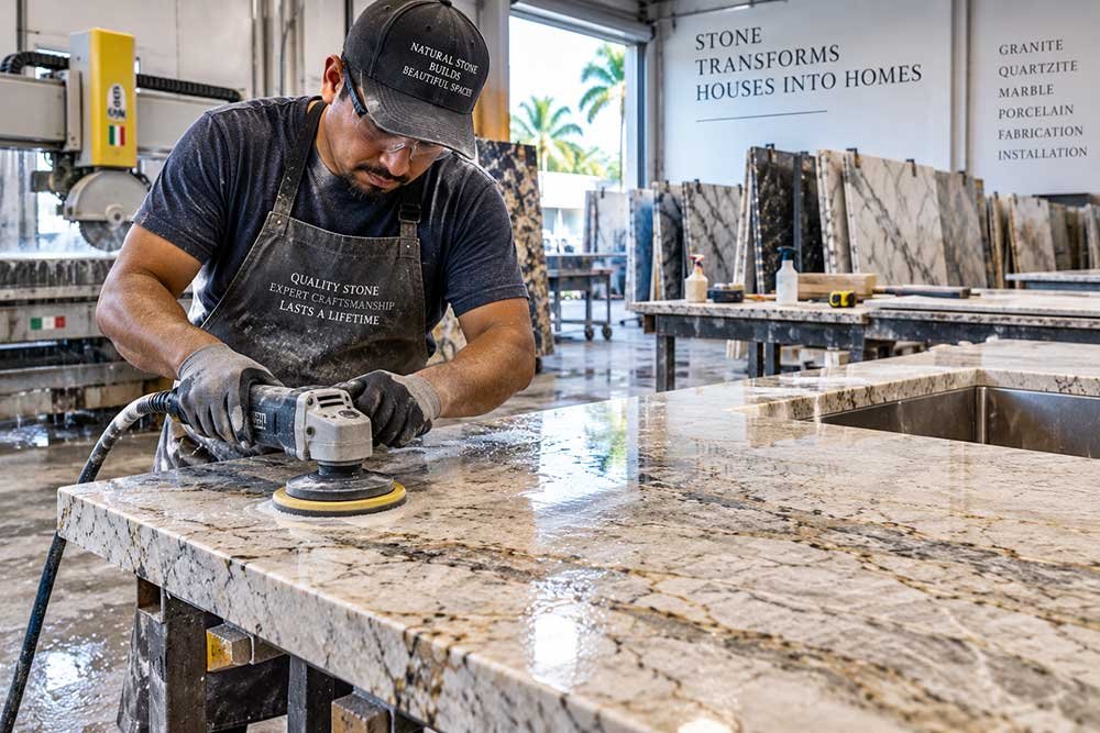 Professional granite and quartzite countertop fabrication for Broward County Florida kitchens